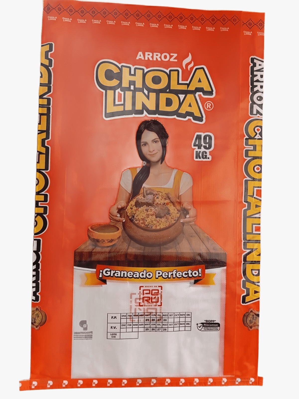 Saco de arroz vacío "Chola linda" de 45 kg