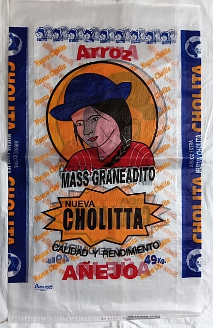 Saco vacío de arroz añejo "Nueva Cholitta" Azul