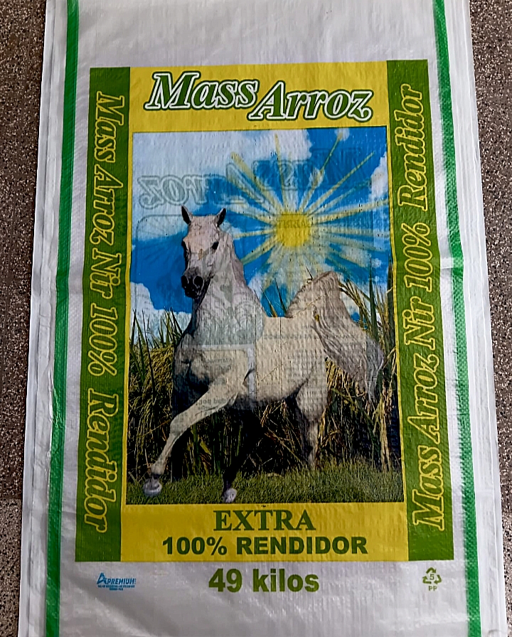 Saco vacío de arroz "Más Arroz" verde